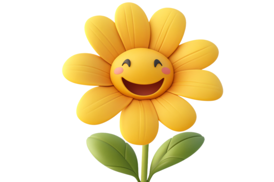 Smiling daisy flower with pink cheeks, cut out transparent - Powered by Adobe
