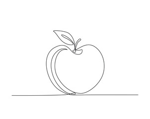 Fresh apple fruit simple outline illustration. Continuous line drawing of apple.