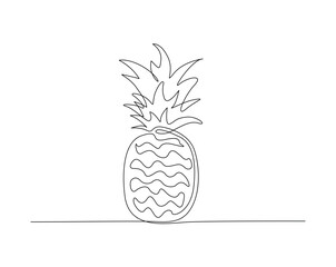 Pineapple fruit simple outline illustration. Continuous line drawing of pineapple.