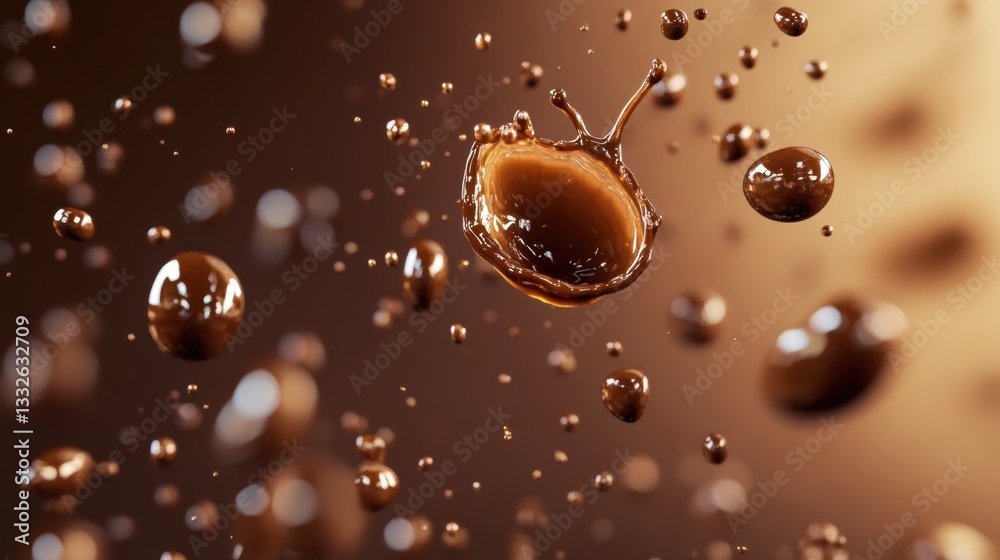 Poster Abstract floating drops of coffee create a mesmerizing dynamic background in various sizes and shapes Generative AI