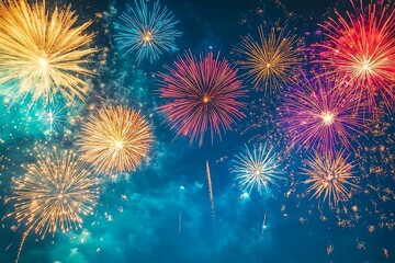 Naklejka premium Night Sky Fireworks Display Background