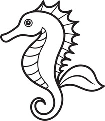Fototapeta premium seahorse line art, black outline, vector and illustration, coloring book page line art drawing