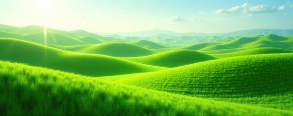 Obraz premium Rolling hills of emerald grass, soft light, abundant growth , field, scenic
