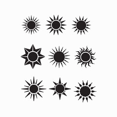 set of black and white sun, Vector big black sun icons