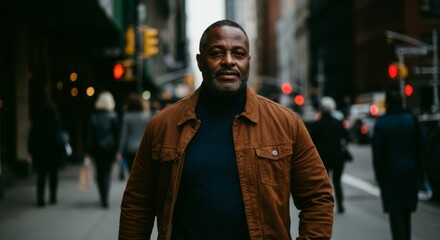 Fototapeta premium Mature african male walking in urban environment