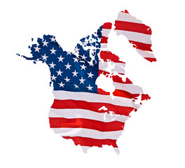 Alternate map of Greater United States including Canada, Greenland and Panama, North America under US flag, isolated on white or transparent background, png cut out