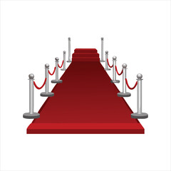 Red carpet for celebrity with gold rope barrier. Success, prestige and Hollywood event vector concept. Illustration of carpet red color for entrance Vip