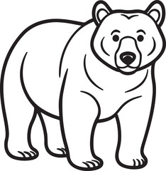 bear line art, black outline, vector and illustration, coloring book page line art drawing
