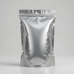 Silver Matte Metallic Snack Package: Flat Pouch Mockup

