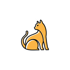 line art cat sitting logo designs with color
