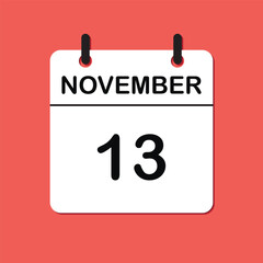 November 13. Daily Calendar icon for design. Simple design for business brochure, flyer, print media, advertisement. Easily editable.