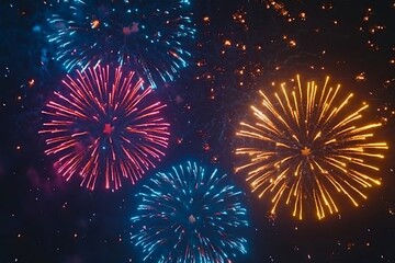 Pink and Teal Fireworks Night Sky Party Background