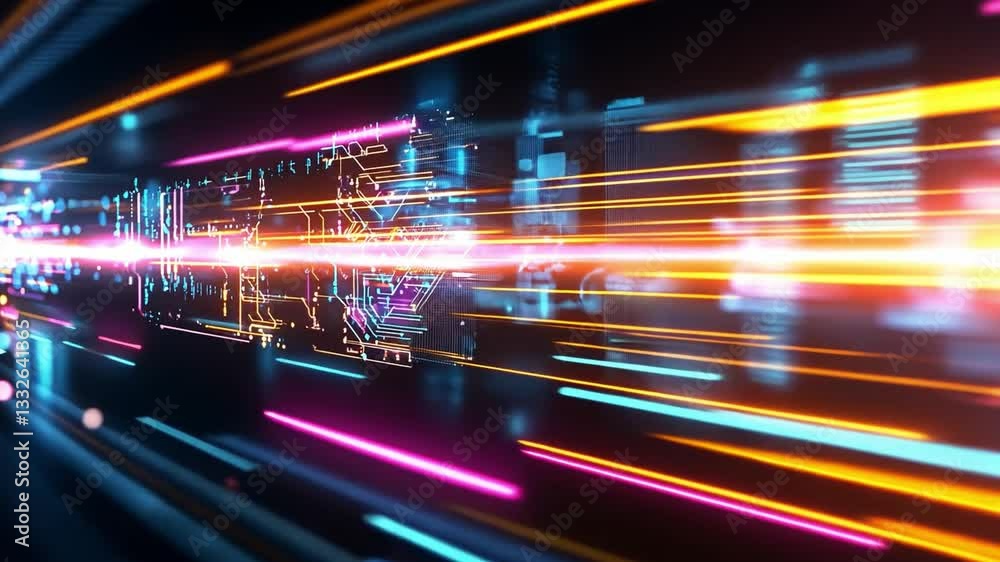 Poster dynamic abstract representation of technology with vibrant lights and patterns in high resolution