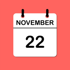 November 22. Daily Calendar icon for design. Simple design for business brochure, flyer, print media, advertisement. Easily editable.
