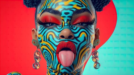 Obraz premium Bold vixen showcasing vibrant style with playful tongue gesture