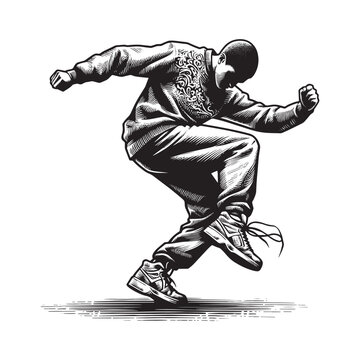 Dynamic Woodcut Illustration of a Krump Dancer in Energetic Movement