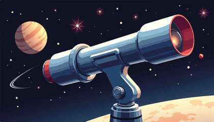 Advanced space telescope exploring planets in cosmic exhibit, discovery