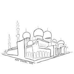Hand drawn line art vector of UAE Land marks. Muslims heritage and culture.