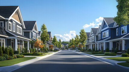 Obraz premium Residential Street with Houses on Both Sides