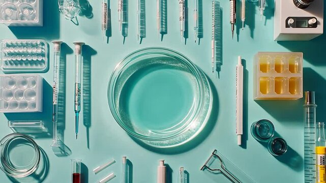 Laboratory Equipment Flatlay: A Colorful Arrangement of Scientific Tools