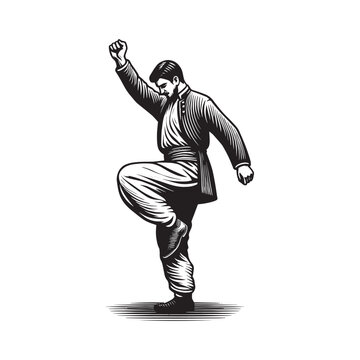 Monochrome artwork presenting a dynamic male figure executing a Waacking dance posture
