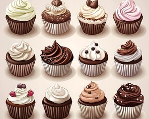 Twelve Delicious Cupcakes Arranged Artistically In A Uniform Grid