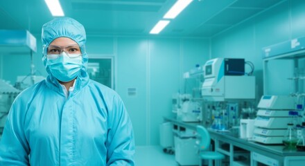 Fototapeta premium Asian female scientist in protective gear conducting research in high-tech laboratory