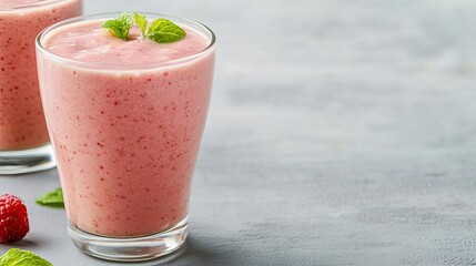 Refreshing smoothie in clear glass, garnished with mint leaves,