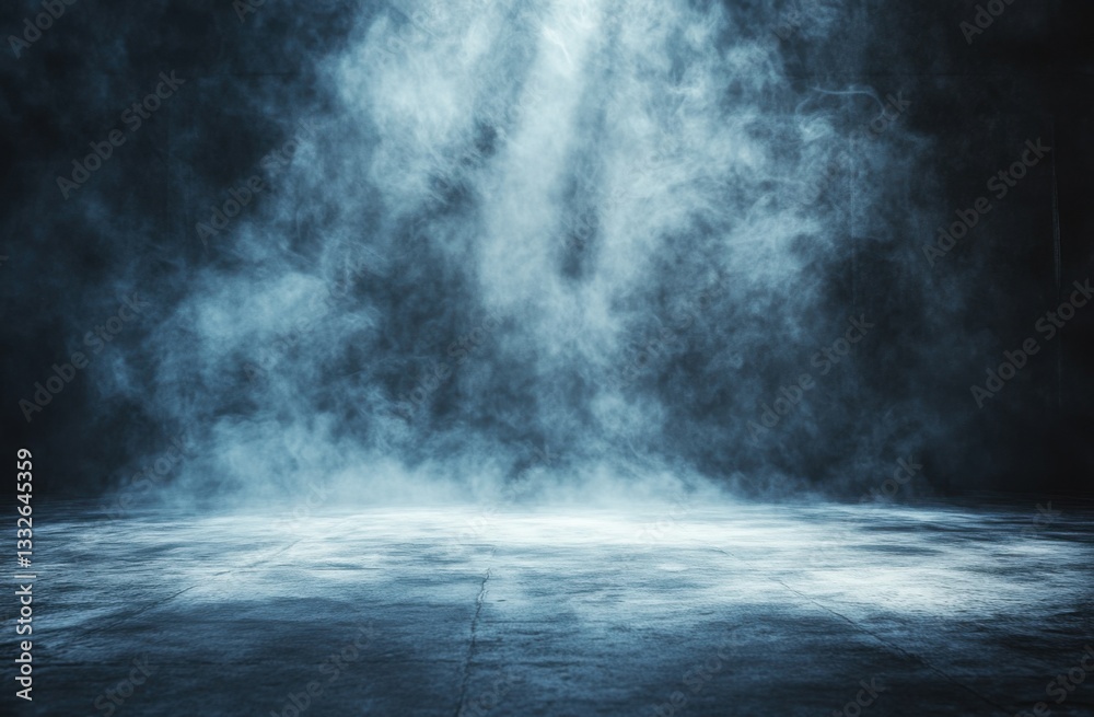 Aufkleber an abstract dark background with smoke and fog on the floor, a studio room with a spotlight on the g