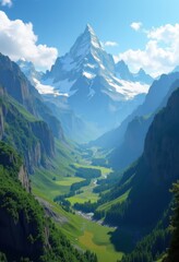 breathtaking aerial perspectives grand mountain peaks surrounded lush landscapes clear blue skies, scenery, sky, clouds, nature, altitude, elevation