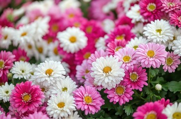 Colorful Display of Fresh White and Pink Daisies Blossoming in Natural Garden Setting, Celebrating Floral Beauty and Vibrant Spring Inspiration