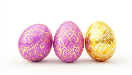 Kolorowe Jajka Faberże na jasnym jednolitym tle, ilustracja 3D. Colorful Faberże Eggs on a light plain background, 3D illustration. 