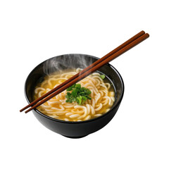 Bowl of Ramen with Chopsticks and Rising Steam Isolated on Transparent Background