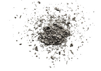 Cigarette ash isolated on white background, texture top view