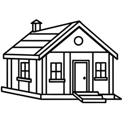 Scenic Cabin Line Drawing Artwork