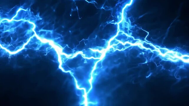 A long blue streak of light is shown in the dark. Concept of energy and power, as the bright blue light stands out against the black background