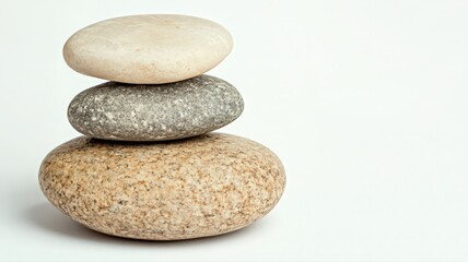 Fototapeta premium Balanced Stack of Three Stones on White Background