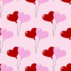 Seamless pattern for Valentine's Day. Cute heart-shaped balloons. Hand drawn vector illustration.