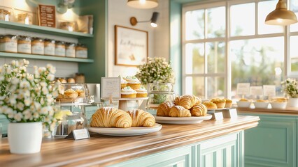 a view of a bakery with baked goods on display.