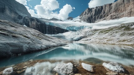 Melting glacier in a pristine mountain landscape  the impact of climate change on our environment