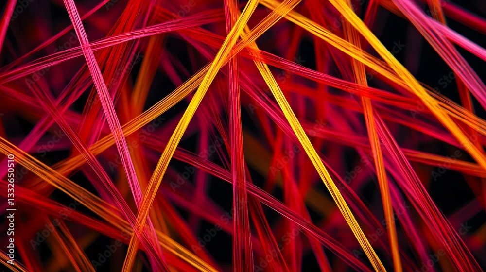 Poster Intertwined vibrant threads creating dynamic visuals on black background