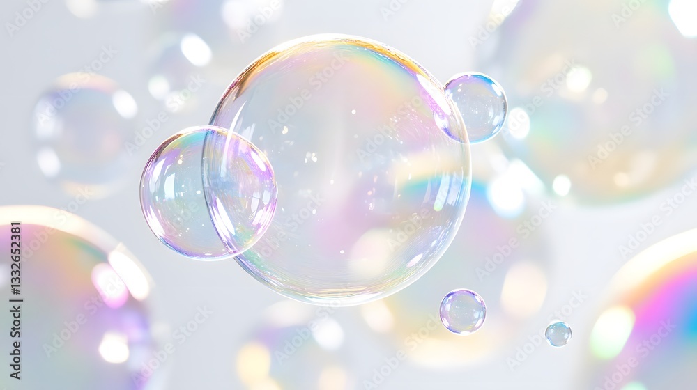 Leinwandbilder soap bubbles floating showing iridescent colors on light background