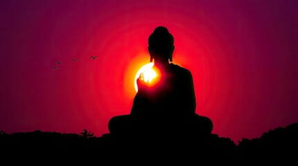 Serene Buddha Silhouette at Sunset Peaceful Meditation Art