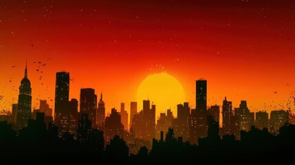 Fototapeta premium Fiery Sunset Cityscape