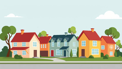 Naklejka premium Colorful geometric houses in a vibrant neighborhood, community harmony