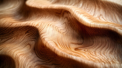 Close-up, light brown wood with complex wavy patterns and smooth wood textures, creating a warm and natural background for various design projects.