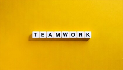 Teamwork word banner letter tiles on yellow background isolated modern simple aesthetics