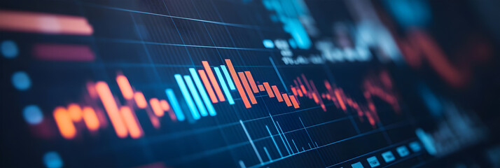 Fototapeta premium A graph with red and blue lines that are all over the screen. The graph shows a downward trend