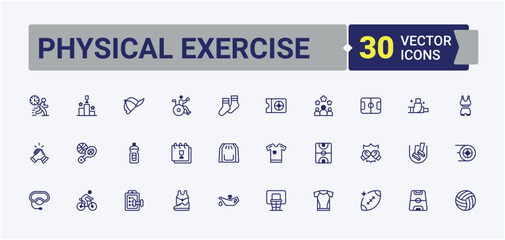 Physical Exercise icon set. Pack of game, fitness, competition, exercise and more. Sports line icons. Pixel perfect. Solid line editable stroke. Modern icon collections.