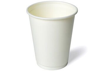 Single use white paper cup studio shot on clean background backdrop